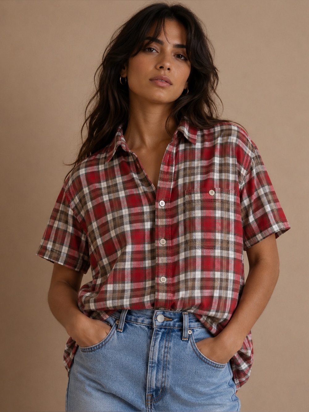 Y2K‎ Faded Glory men's plaid short sleeve button up shirt XL skater school work